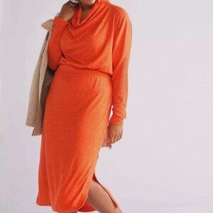 DAILY PRACTICE x ANTHROPOLOGIE  Soft Draped Cowl Neck Midi Dress Size Small